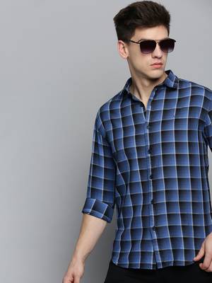 men's long sleeves checked blue shirt 1
