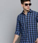 men's long sleeves checked blue shirt