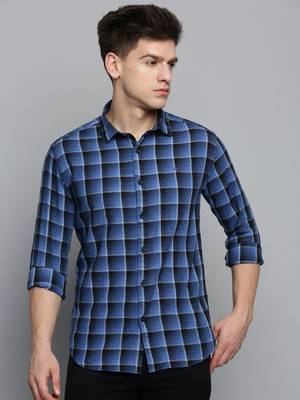 men's long sleeves checked blue shirt 2