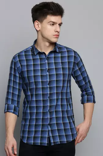 men's long sleeves checked blue shirt