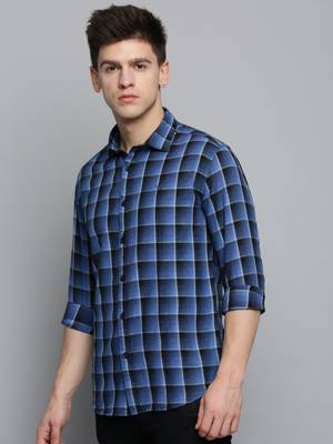 men's long sleeves checked blue shirt 3