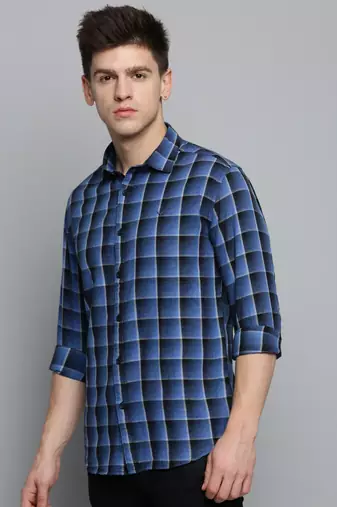 men's long sleeves checked blue shirt