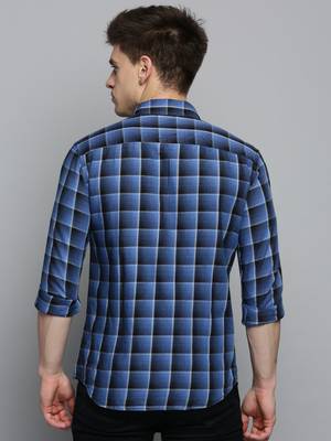 men's long sleeves checked blue shirt 4