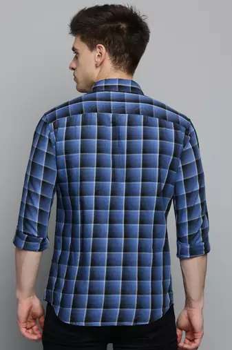men's long sleeves checked blue shirt