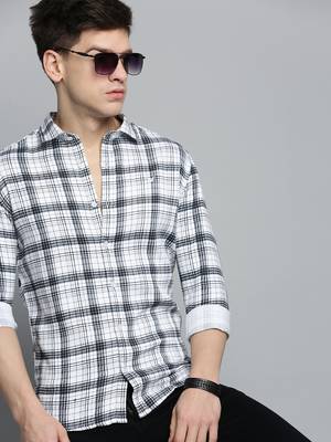 Showoff men's long sleeves checked white shirt 1