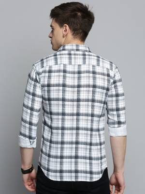Showoff men's long sleeves checked white shirt 4