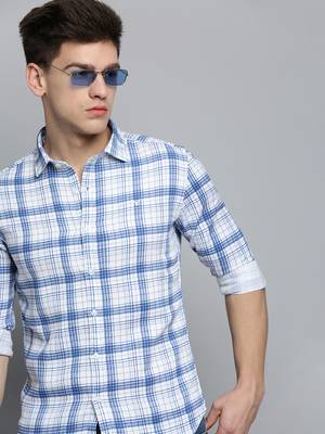 Showoff men's long sleeves checked white shirt 1