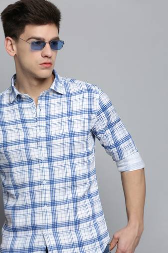 Showoff men's long sleeves checked white shirt