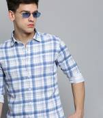 Showoff men's long sleeves checked white shirt