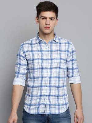Showoff men's long sleeves checked white shirt 2
