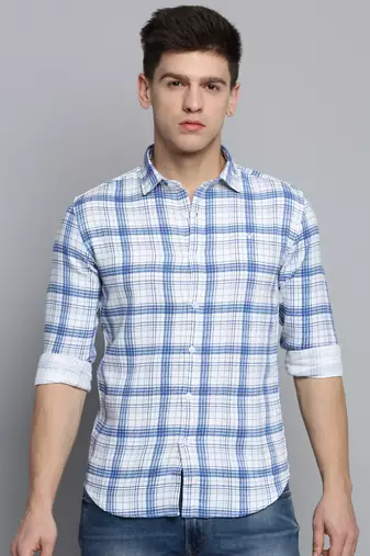 Showoff men's long sleeves checked white shirt