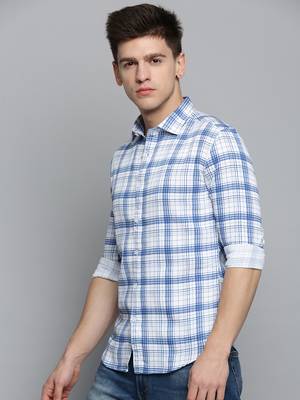 Showoff men's long sleeves checked white shirt 3