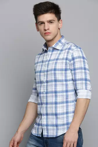 Showoff men's long sleeves checked white shirt