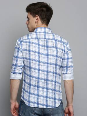 Showoff men's long sleeves checked white shirt 4