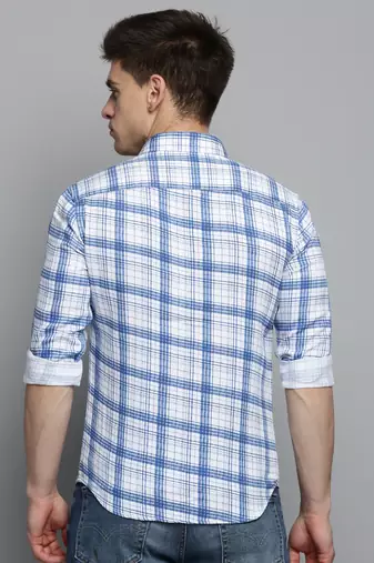 Showoff men's long sleeves checked white shirt