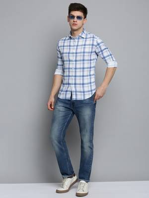 Showoff men's long sleeves checked white shirt 5