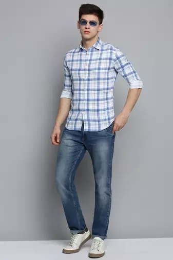 Showoff men's long sleeves checked white shirt