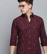 Showoff men's long sleeves geometric maroon shirt