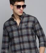 Showoff men's long sleeves tartan checks grey shirt