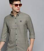 men's long sleeves gingham checks cream shirt