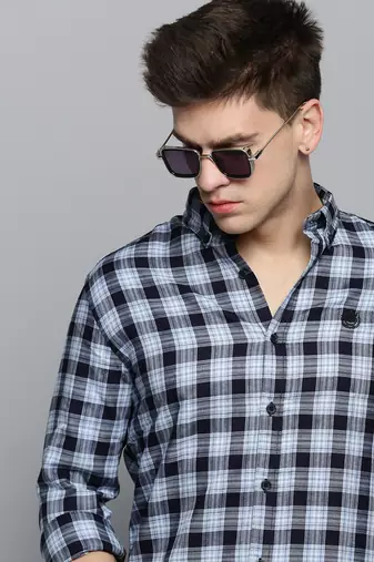 Showoff men's long sleeves checked blue shirt