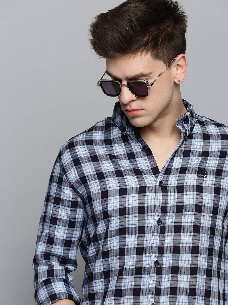 Showoff men's long sleeves checked blue shirt