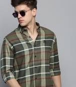 Showoff men's long sleeves tartan checks olive shirt