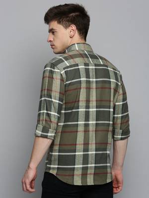Showoff men's long sleeves tartan checks olive shirt 4
