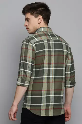 Showoff men's long sleeves tartan checks olive shirt