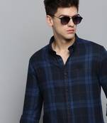 Showoff men's long sleeves checked navy blue shirt