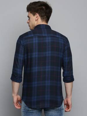 Showoff men's long sleeves checked navy blue shirt 4