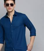 men's long sleeves solid teal shirt