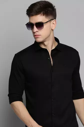 Showoff men's long sleeves solid black shirt