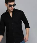 men's long sleeves textured black shirt