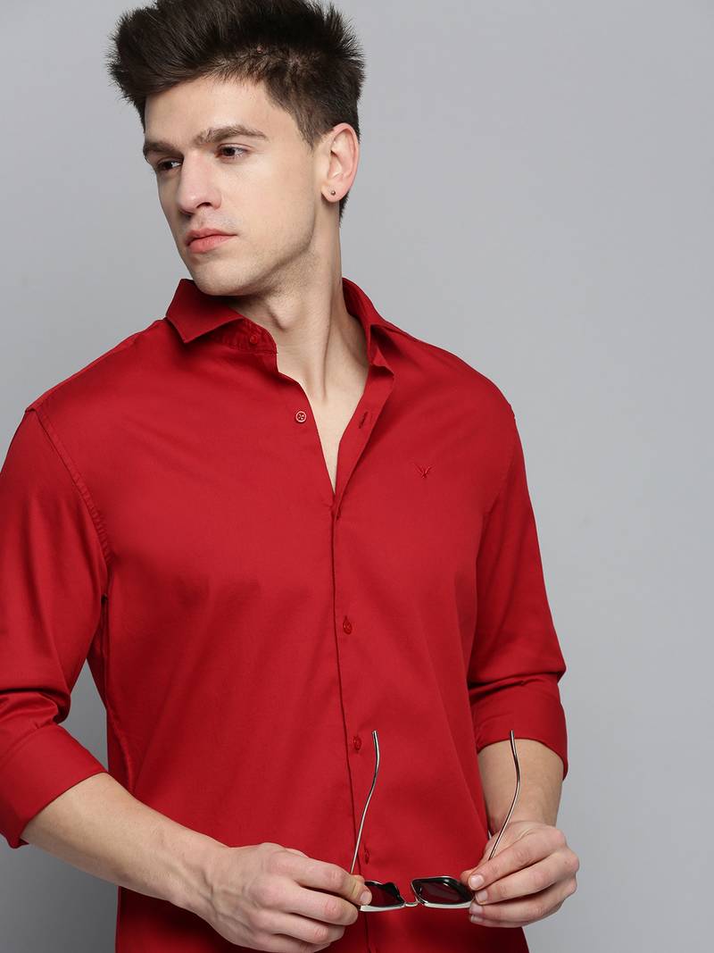 Showoff men's long sleeves solid red shirt
