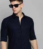 Showoff men's long sleeves solid navy blue shirt