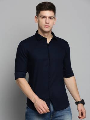 Showoff men's long sleeves solid navy blue shirt 2