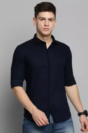 Showoff men's long sleeves solid navy blue shirt