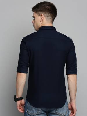Showoff men's long sleeves solid navy blue shirt 4
