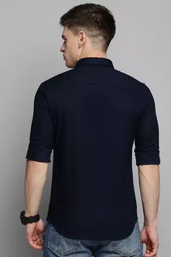 Showoff men's long sleeves solid navy blue shirt
