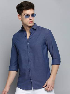 Showoff men's long sleeves solid blue shirt 1