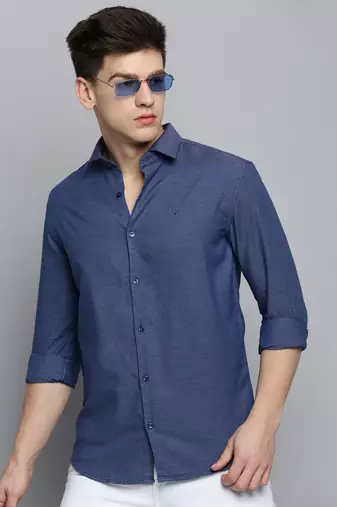 Showoff men's long sleeves solid blue shirt