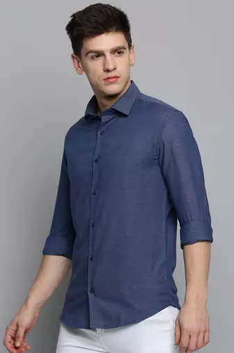 Showoff men's long sleeves solid blue shirt