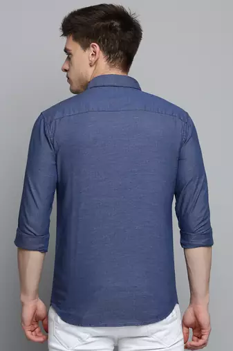 Showoff men's long sleeves solid blue shirt