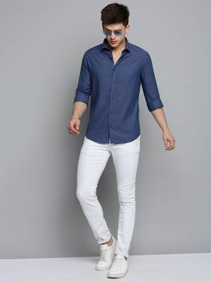 Showoff men's long sleeves solid blue shirt 5