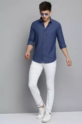 Showoff men's long sleeves solid blue shirt