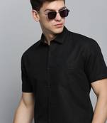 men's short sleeves solid black shirt