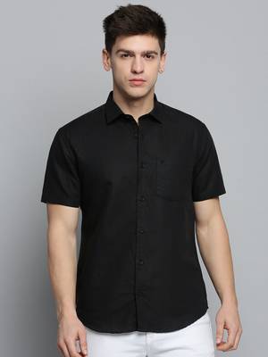men's short sleeves solid black shirt 2