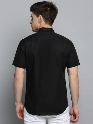 men's short sleeves solid black shirt 4