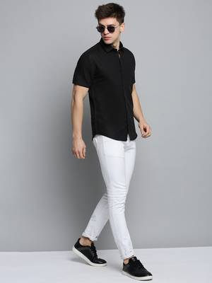 men's short sleeves solid black shirt 5